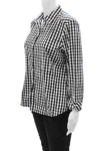 Lafayette 148 New York Womens Black Check Collared Button-Up Blouse Size 8