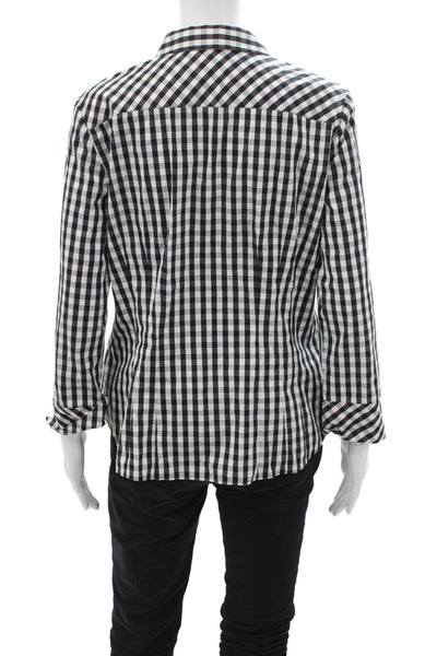 Lafayette 148 New York Womens Black Check Collared Button-Up Blouse Size 8