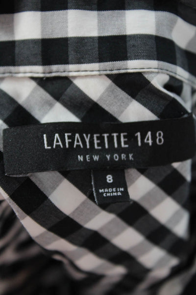 Lafayette 148 New York Womens Black Check Collared Button-Up Blouse Size 8