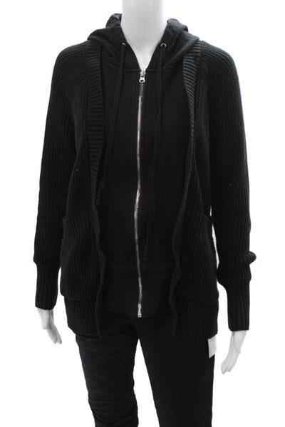 Central Park West Women Full-Zip Hoodies Black Drawstring Long Sleeve Size XS
