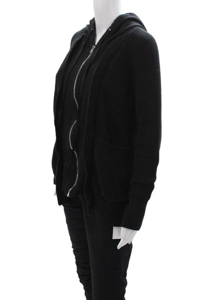 Central Park West Women Full-Zip Hoodies Black Drawstring Long Sleeve Size XS
