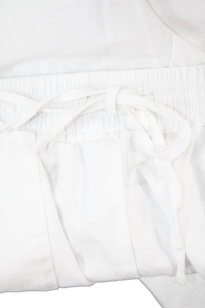 Super Down Womens Cropped Sweatpants White Drawstring 100% Cotton Size 2XS