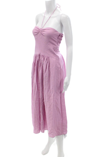 Vince Women Sundress Pink Rayon Nylon Sleeveless Drawstring Full-Length Size 2XS