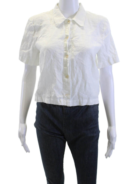 Wilfred Womens Cropped Button-Up Linen Collared Short Sleeve White Size S