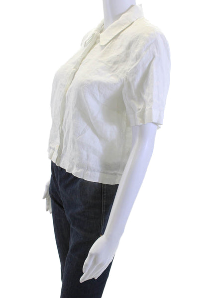 Wilfred Womens Cropped Button-Up Linen Collared Short Sleeve White Size S