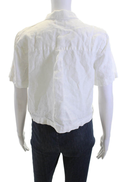 Wilfred Womens Cropped Button-Up Linen Collared Short Sleeve White Size S