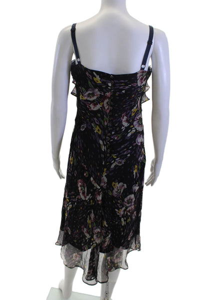 Naf Naf Women Slip Dress Black Silk Floral Mini Sleeveless Button Size 42
