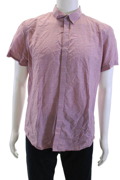 Calvin Klein Mens Cotton Slim Fit Short Sleeve Button-Down Shirt Pink Size L