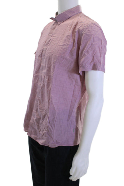 Calvin Klein Mens Cotton Slim Fit Short Sleeve Button-Down Shirt Pink Size L