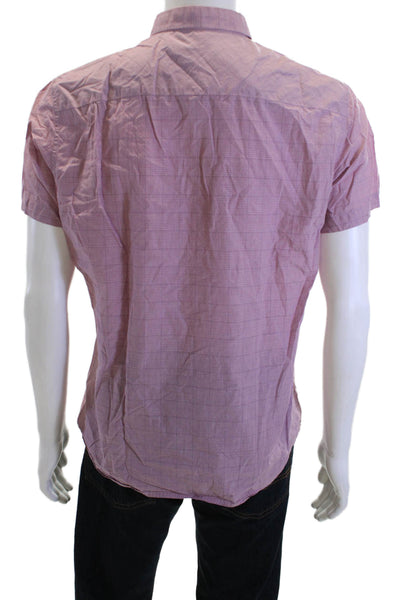 Calvin Klein Mens Cotton Slim Fit Short Sleeve Button-Down Shirt Pink Size L