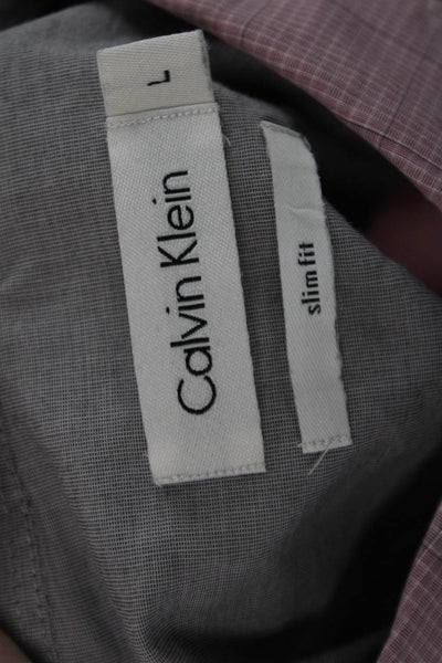Calvin Klein Mens Cotton Slim Fit Short Sleeve Button-Down Shirt Pink Size L