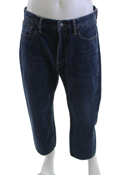Polo Ralph Lauren Men Dark Blue Cropped Straight Jeans Cotton Button Size 32