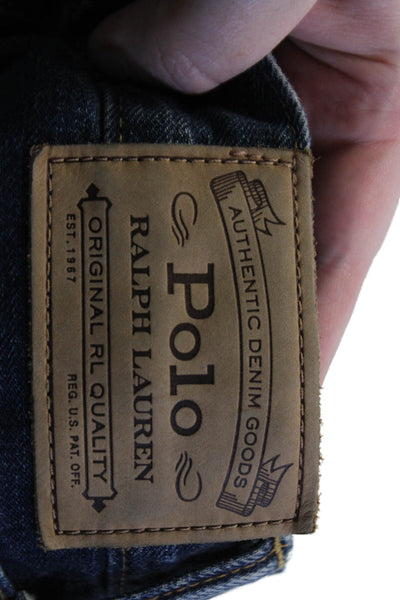 Polo Ralph Lauren Men Dark Blue Cropped Straight Jeans Cotton Button Size 32