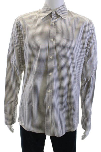 J Crew Men Button-Down Dress Shirt White Check Cotton Size M