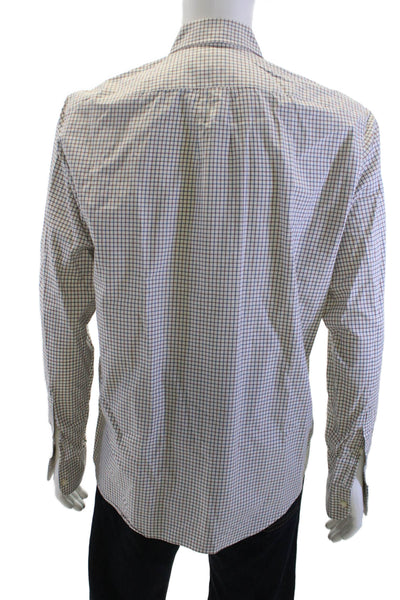 J Crew Men Button-Down Dress Shirt White Check Cotton Size M