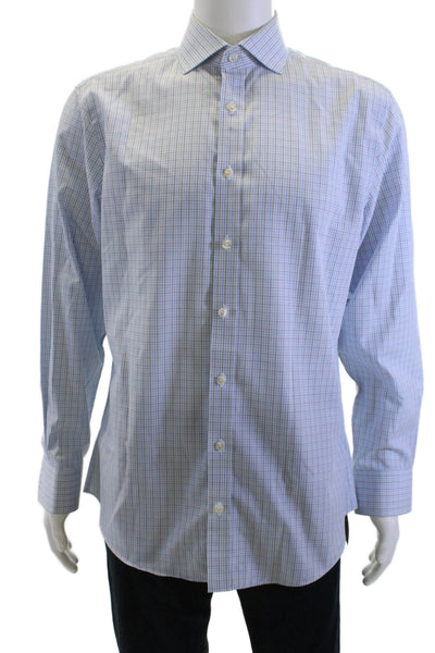 Charles Tyrwhitt Men Blue Check Cotton Point Collar Dress Shirt Size M