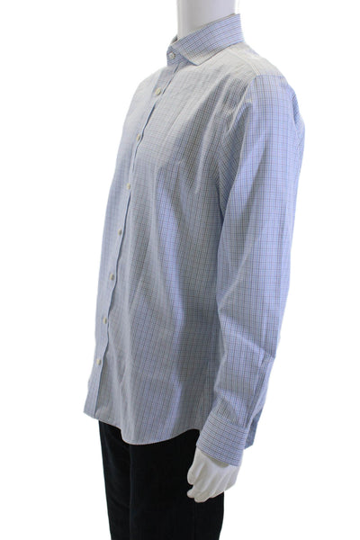 Charles Tyrwhitt Men Blue Check Cotton Point Collar Dress Shirt Size M
