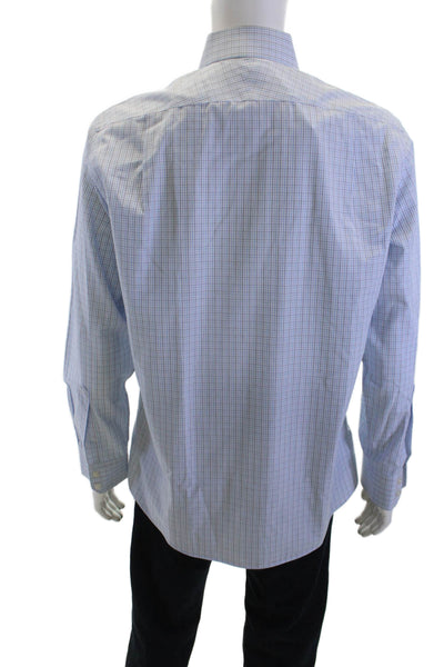 Charles Tyrwhitt Men Blue Check Cotton Point Collar Dress Shirt Size M