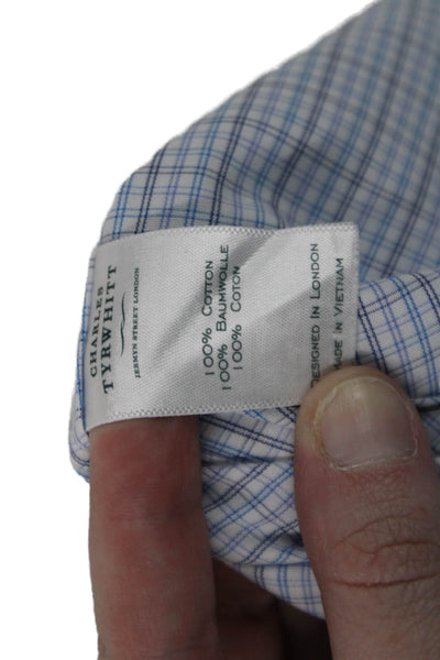 Charles Tyrwhitt Men Blue Check Cotton Point Collar Dress Shirt Size M