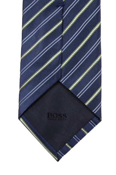BOSS Mens Silk Stripe Printed Colorblock Tie Blue OS