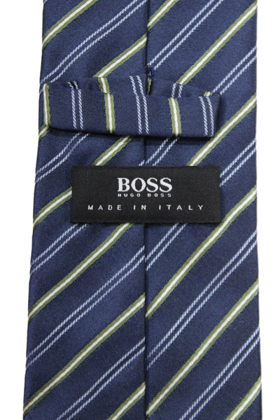 BOSS Mens Silk Stripe Printed Colorblock Tie Blue OS