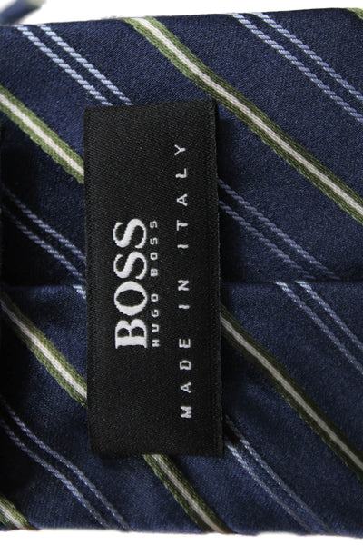 BOSS Mens Silk Stripe Printed Colorblock Tie Blue OS