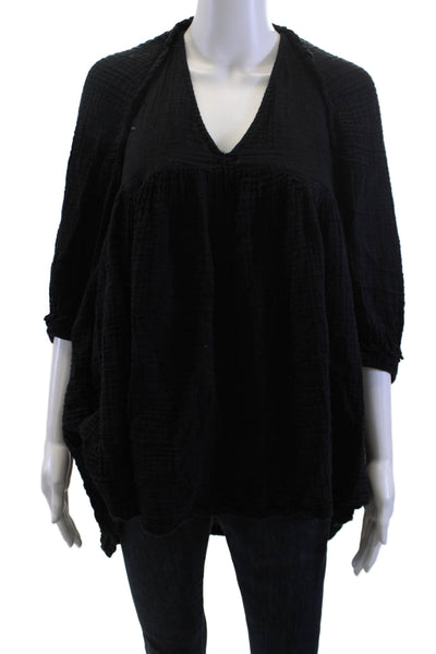 Free People Women Bohemian Tunic Black V-Neck 3/4 Sleeve Size XS