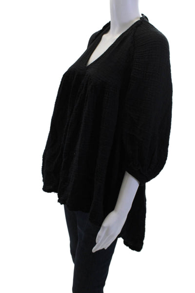 Free People Women Bohemian Tunic Black V-Neck 3/4 Sleeve Size XS