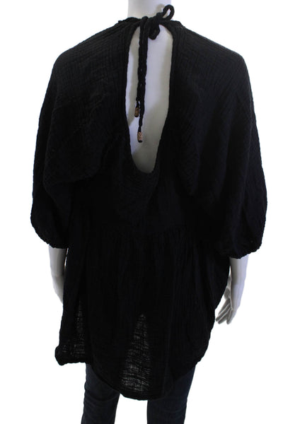 Free People Women Bohemian Tunic Black V-Neck 3/4 Sleeve Size XS