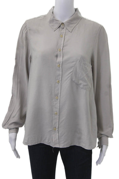 CP Shades Womens Collared Long Sleeve Gray Silk-Rayon Button-Up Blouse Size S