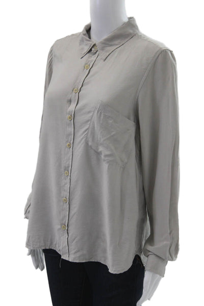 CP Shades Womens Collared Long Sleeve Gray Silk-Rayon Button-Up Blouse Size S