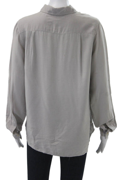 CP Shades Womens Collared Long Sleeve Gray Silk-Rayon Button-Up Blouse Size S