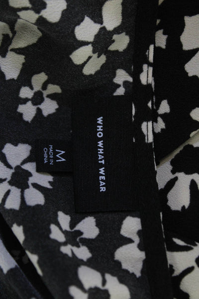 Who What Wear Womens Black Floral V-Neck Short Sleeve Blouse Size M