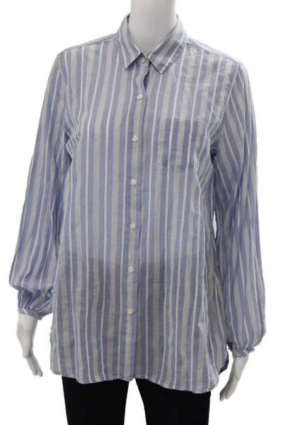 Trovata Women Striped Blue Collared Button-Up Long Sleeve Shirt Size S