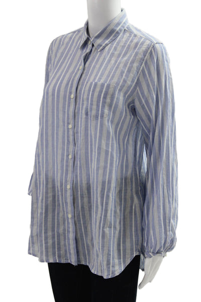 Trovata Women Striped Blue Collared Button-Up Long Sleeve Shirt Size S