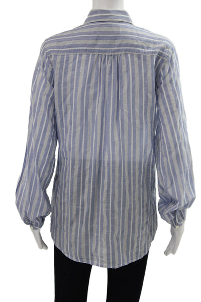 Trovata Women Striped Blue Collared Button-Up Long Sleeve Shirt Size S