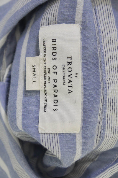 Trovata Women Striped Blue Collared Button-Up Long Sleeve Shirt Size S