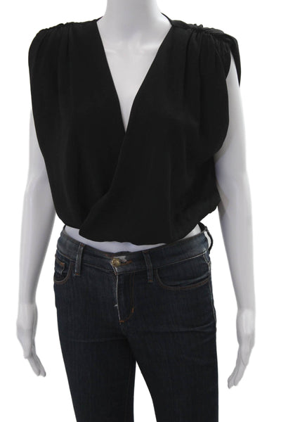 Zara Women Cropped Black V-Neck Sleeveless Blouse Polyester Size M