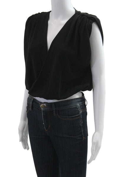 Zara Women Cropped Black V-Neck Sleeveless Blouse Polyester Size M