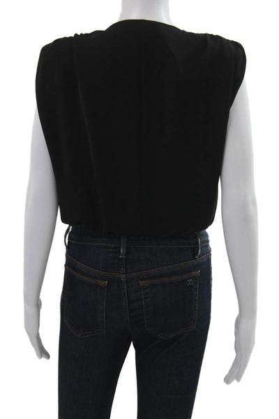 Zara Women Cropped Black V-Neck Sleeveless Blouse Polyester Size M