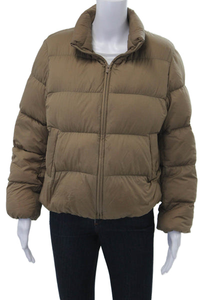 Uniqlo Womens Quilted Puffer Jacket Brown High Neck Zip Nylon Size XS