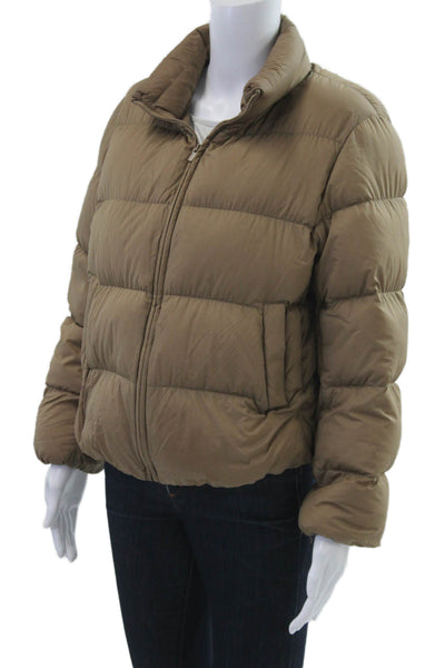 Uniqlo Womens Quilted Puffer Jacket Brown High Neck Zip Nylon Size XS