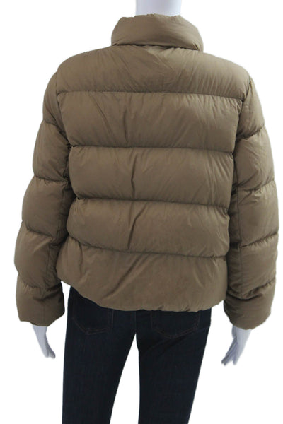 Uniqlo Womens Quilted Puffer Jacket Brown High Neck Zip Nylon Size XS