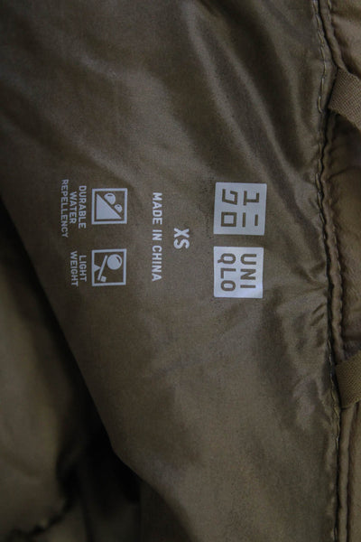 Uniqlo Womens Quilted Puffer Jacket Brown High Neck Zip Nylon Size XS