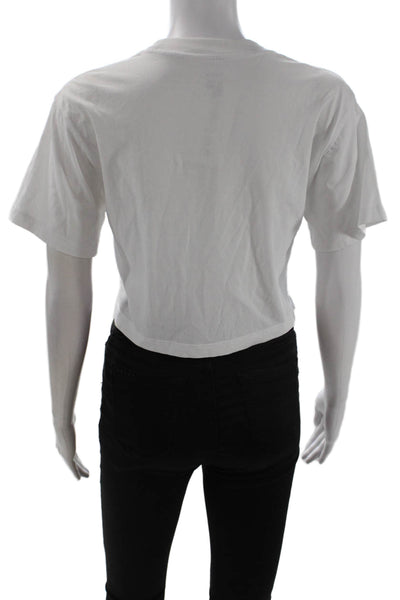 x Karla Womens Cropped Basic T-Shirt White Crew Neck 100% Cotton Size XS