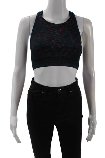LNDR Womens Striped Print Ribbed Elastic Sports Bra Navy Size XS