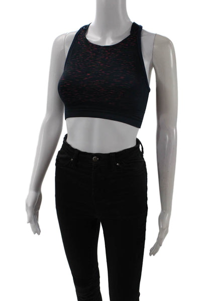LNDR Womens Striped Print Ribbed Elastic Sports Bra Navy Size XS
