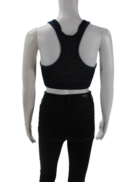 LNDR Womens Striped Print Ribbed Elastic Sports Bra Navy Size XS