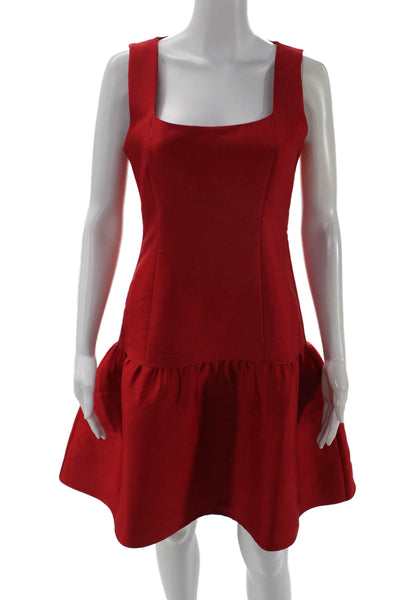 Aligne Womens Fit & Flare Dress Red Square Neck Sleeveless Knee Length Size 4