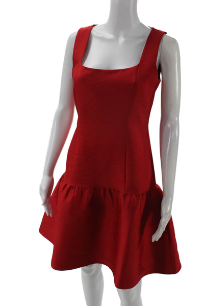Aligne Womens Fit & Flare Dress Red Square Neck Sleeveless Knee Length Size 4